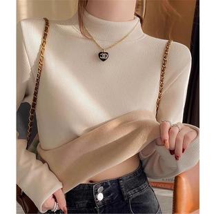 半高领打底衫女加绒加厚上衣秋冬季2025新款螺纹内搭中领保暖内衣