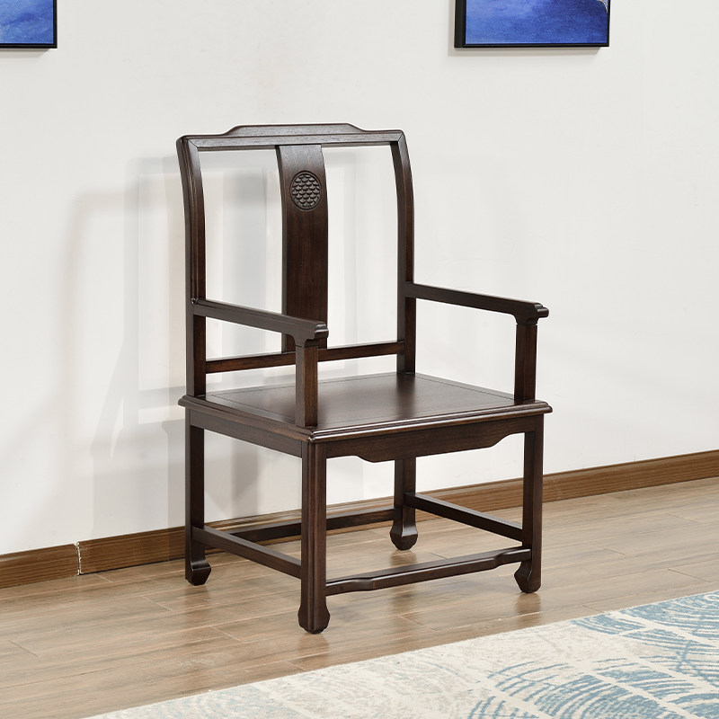 新中式太师椅全实木书椅主人椅禅意茶椅乌金木扶手围椅办公黑檀木