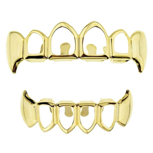 ebay亚马逊热卖HIPHOP镂空尖牙金牙套Gold Grillz