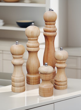 餐厅欧式商用原木黑色胡椒研磨器旋转式手动不锈钢芯焖锅药粉研磨