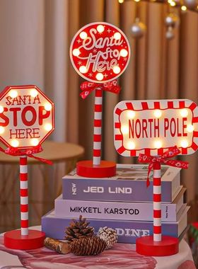 Christmas Retro Lamp LED Light Santa Stop Here Street Sign X