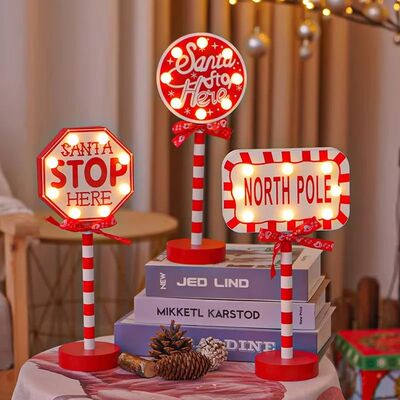 Christmas Retro Lamp LED Light Santa Stop Here Street Sign X