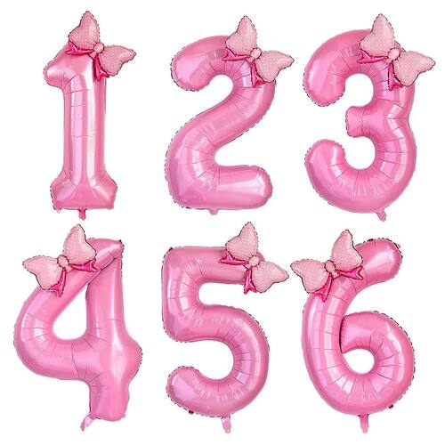 2Pcs 32Inch Pink Number 0-9 Foil Balloon with Cute Bow Ballo