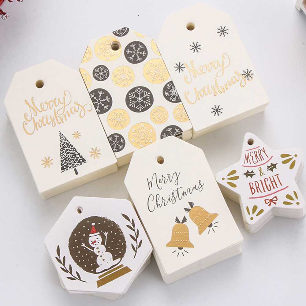 50/100Pcs Merry Christmas Tags Labels Gift Wrapping Paper Ha