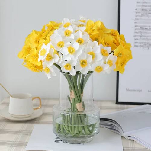 6pcs/set Artificial Flower Narcissus Bouquet Silk Cloth Wedd