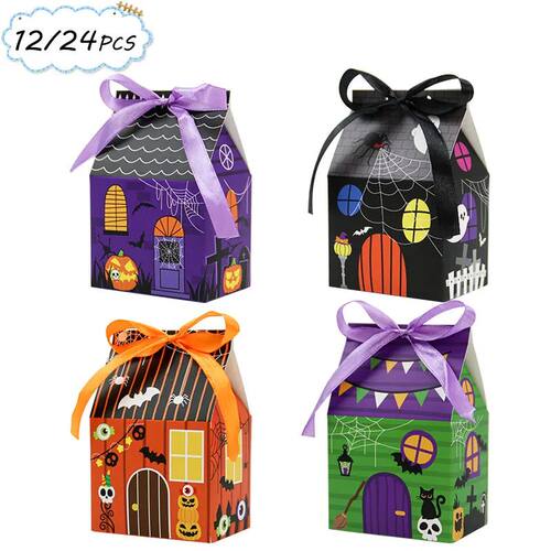 12/24PCS Halloween Haunted House Candy Boxes, Spooky Paper T