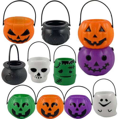 Halloween Candy Bucket White Green Purple Ghost Pumpkin Bask