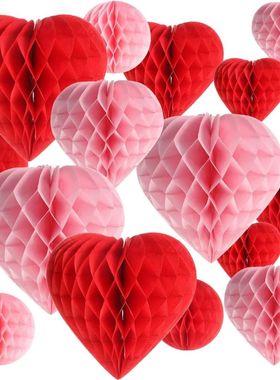 12Pcs Valentine's Day Heart Tissue Paper Honeycomb Ball Love