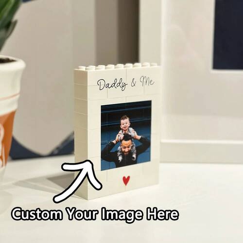 Personalised Daddy & Me Building Block Photo Gift, Brick Sty