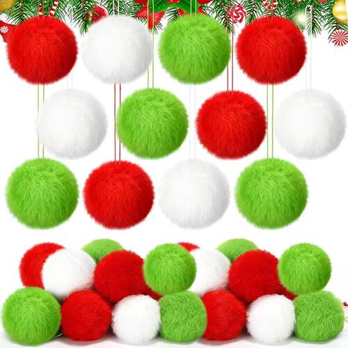 6/12/24Pcs Christmas Decoration 6cm Plush Christmas Ball Xma