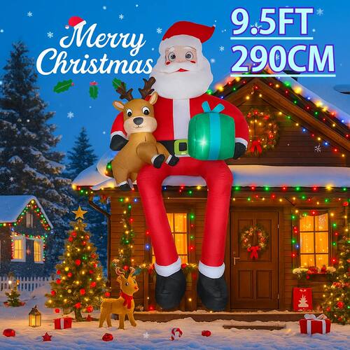 9.5FT Inflatable Christmas Santa Claus Decoration Reindeer G