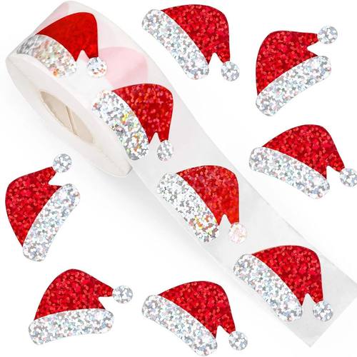 100-500pcs Glitter Red Christmas Hat Stickers Party Christma