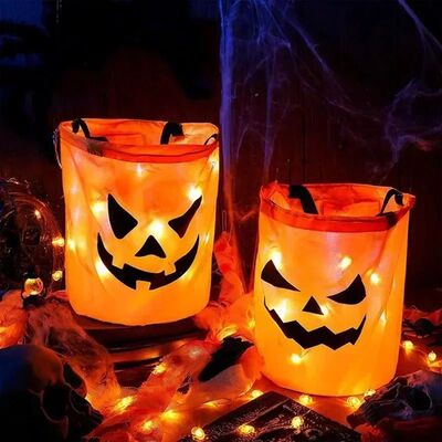 LED Glowing Pumpkin Candy Bag Reusable Halloween Christmas T