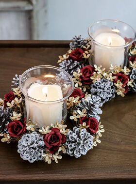 Christmas Candlestick Wreaths Red Gold Artifical Flower Pine