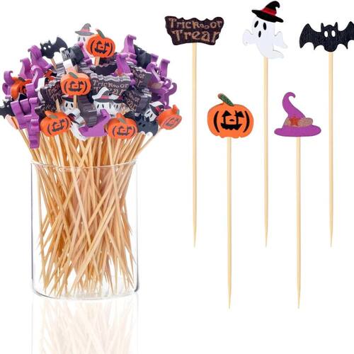 50Pcs Halloween Toothpicks Appetizers 4.7 Inch Bamboo Cockta