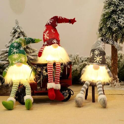 Christmas Faceless Doll Gnome Ornaments LED Light Plush Knit