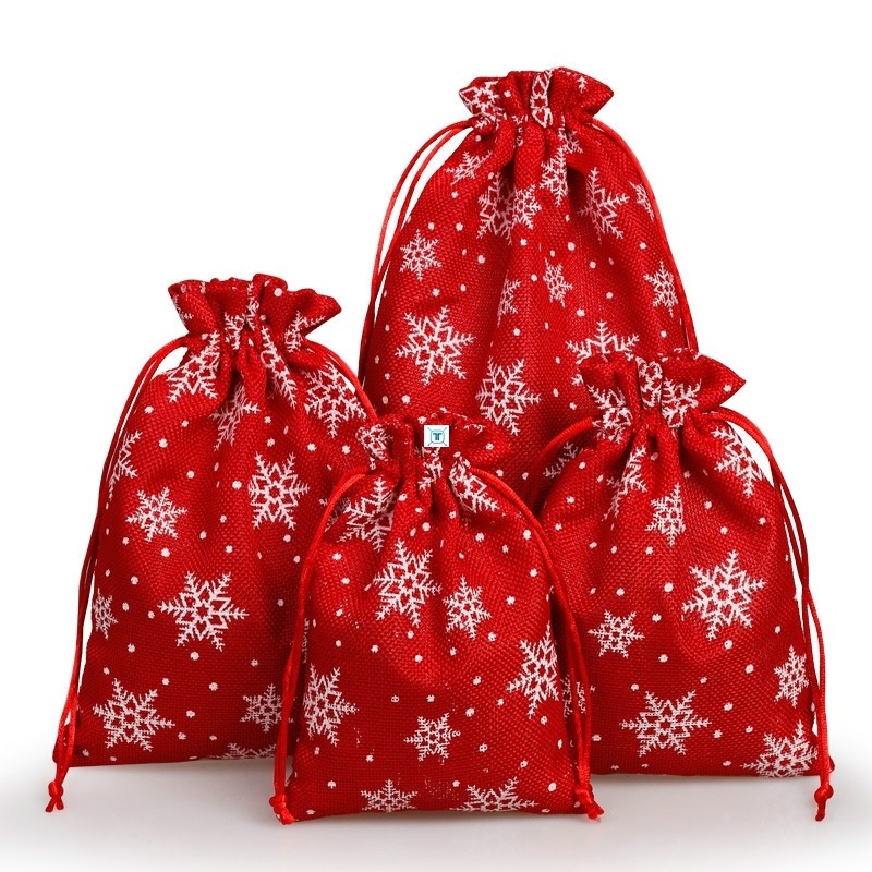 christmas snowflake linen jute drawstring gift bag sacks