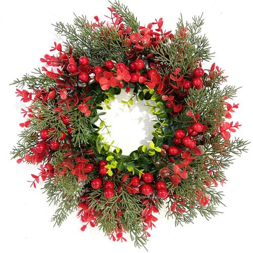 Artificial Red Berry Wreath 35cm Christmas Decor Hanging Gar