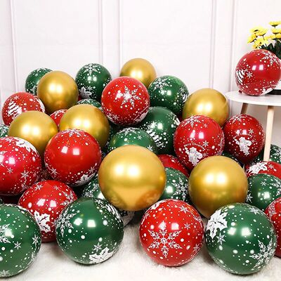 30pcs Christmas Latex Balloon 10inch Golden Green Red Confet