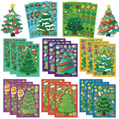 8/16/24PCS Toy Puzzle Stickers Christmas Tree Make a Face St