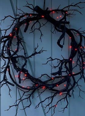 Wreath Decoration for Front Door LED Lights Glitter Black Br