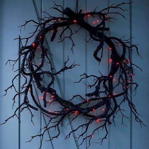 Wreath Decoration for Front Door LED Lights Glitter Black Br