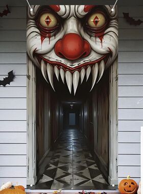 Halloween Decorations Door Cover,Spooky Witch and Zombie The