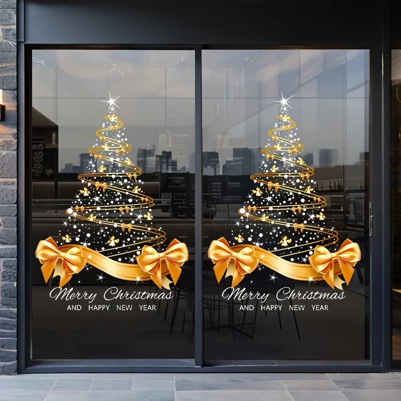1pc Golden Christmas Tree Stickers Reusable Vinyl Decals Xma