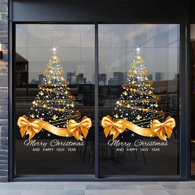 1pc Golden Christmas Tree Stickers Reusable Vinyl Decals Xma