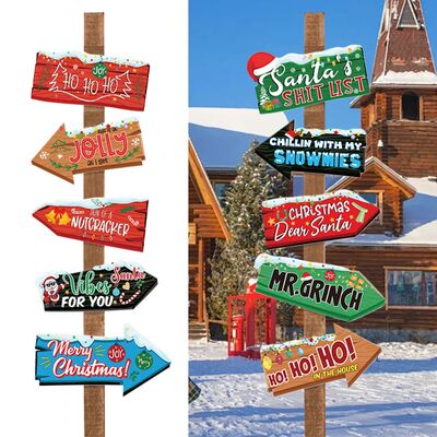 10PCS Christmas Decoration Directional Signs Cartoon Paper S
