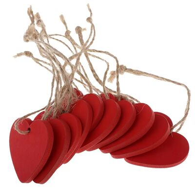 10 Pieces Painted Wood Heart Tags Hanging Craft DIY Scrapboo