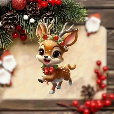 Christmas 2D Flat Acrylic Hanging Pendants Santa Elk Deer Xm
