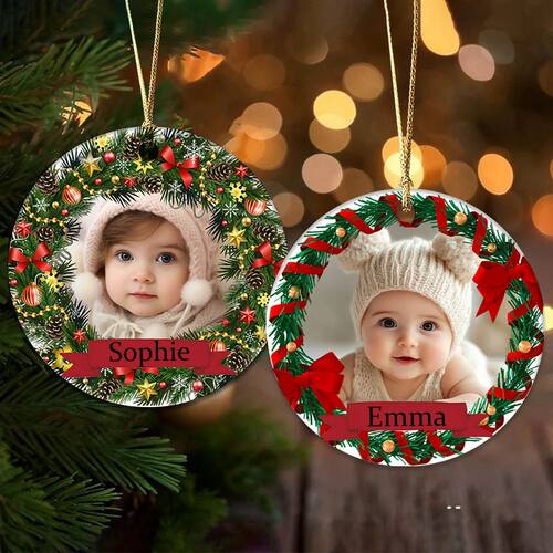 Personalized Baby Christmas Ceramic Ornament Add Photo & Nam