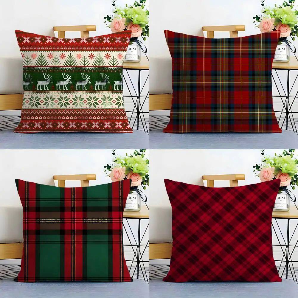 Christmas Plaid Pillow Case Sofa Living Room Bedroom Double-图片