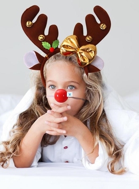 Christmas Reindeer Headband with Red Nose Cosplay Antlers