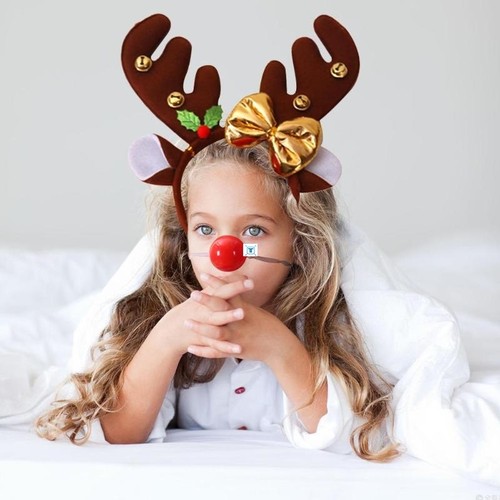 Christmas Reindeer Headband with Red Nose Cosplay Antlers