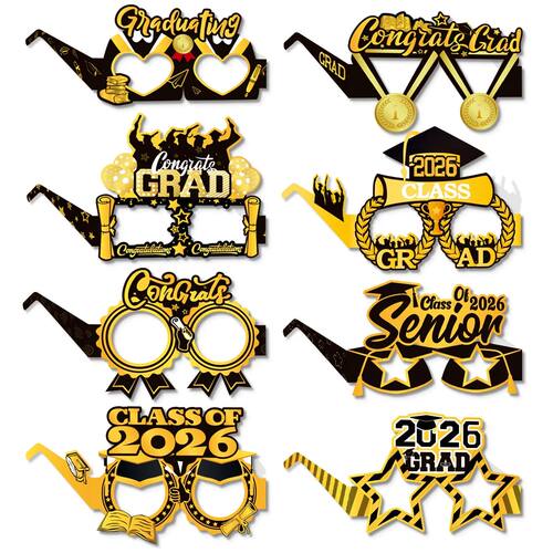 2026 Happy Graduate Party Paper Glasses Black Gold Happy Bir