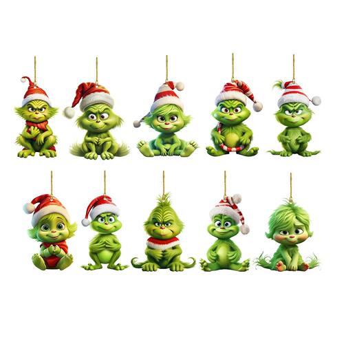 12pcs Whimsical Green Christmas Tree Ornaments - Acrylic Woo