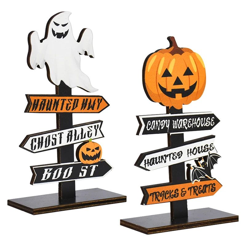 Halloween Pumpkin Ghost Wooden Table Ornament Craft Hallowee