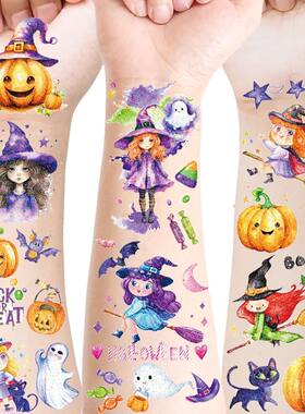 12 Sheets Glitter Halloween Temporary Tattoos, Sparkly Princ