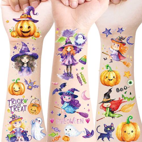 12 Sheets Glitter Halloween Temporary Tattoos, Sparkly Princ