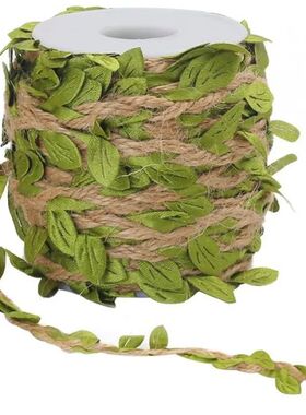 33 Feet 5mm Natural Jute Twine Ribbon with Artificial Leaves