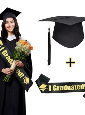 Graduated Satin Sash Black Bachelor Caps with Tassel for Gra