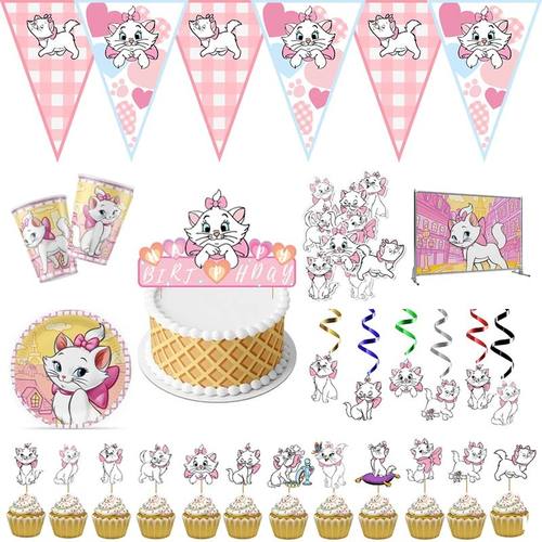 Pink Marie Cat Disposable Girl Happy Birthday Party Supplies