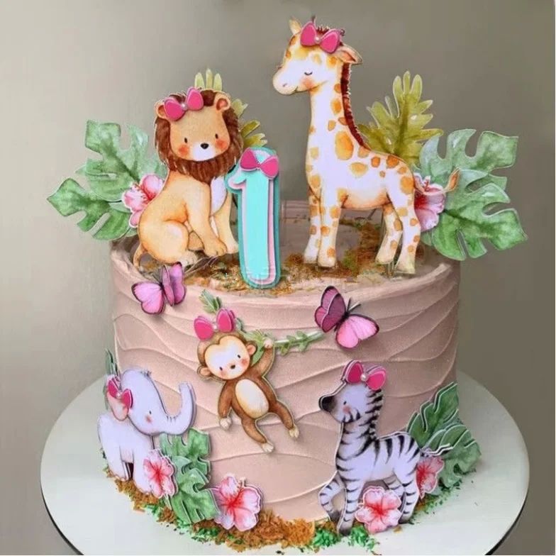 Animal Cake Topper Giraffe Elephant Zebra Happy Birthday Wed
