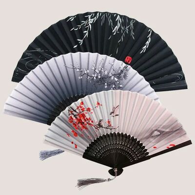 Bamboo Chinese Folding Fan Colorful Tassel Elegent Female Fa