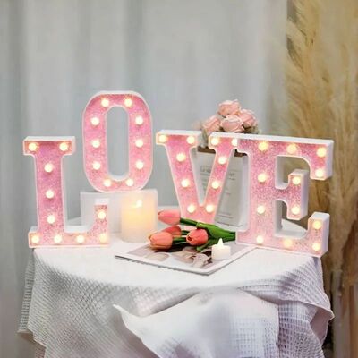 Pink Romantic LED Light 6.3-inch Pink Decorative Alphabet Nu