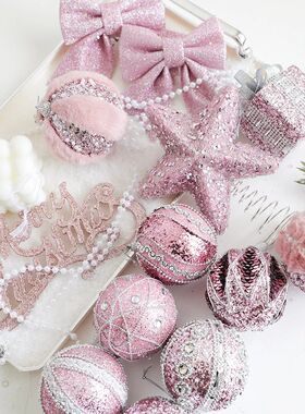 Christmas Tree Ornaments Pink Foam Ball Bow Tree Top Star Xm