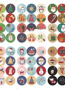 1Sheet/24pcs Christmas Gift Stickers Christmas Advent Calend