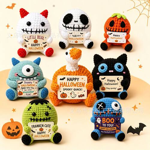 Handmade Crocheted Ugly Cute Small Animal Doll Holding Card
